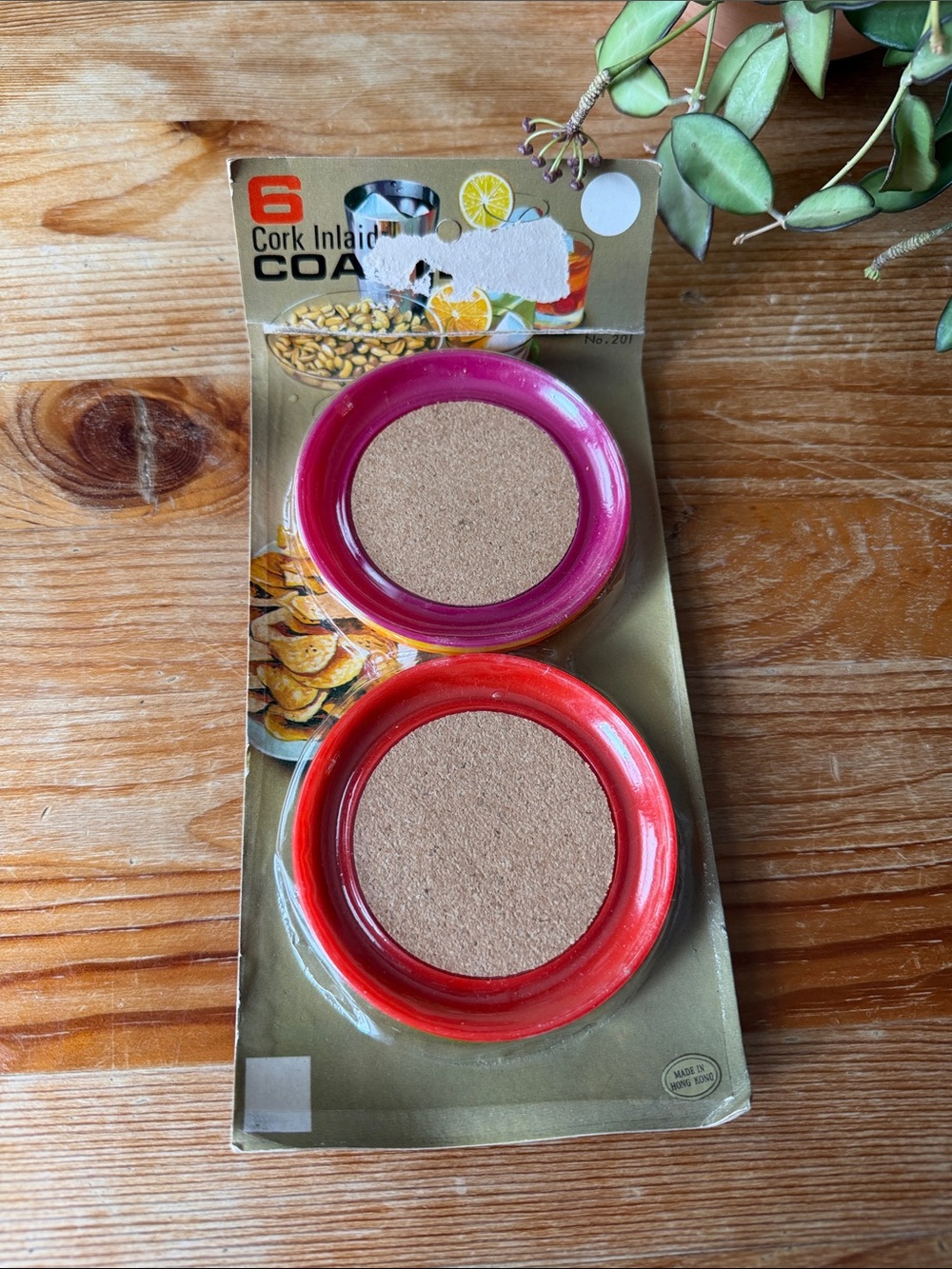 Vintage Set of Round Cork Inlaid Coasters